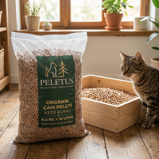 PELETUS Organik Çam Peleti Kedi Kumu 6.5 KG - 10 Litre,%100 Doğal Kimyasal İçermeyen, Güçlü Koku Kontrolü, Astımlı ve Alerjik Kediler için Uygun, Tozsuz Kolay Temizlik