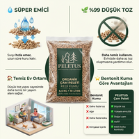 Organik Çam Peleti Kedi Kumu  30 Litre, 19,5 Kg-%100 Doğal Kimyasal İçermeyen, Güçlü Koku Kontrolü, Astımlı ve Alerjik Kediler için Uygun, Tozsuz Kolay Temizlik